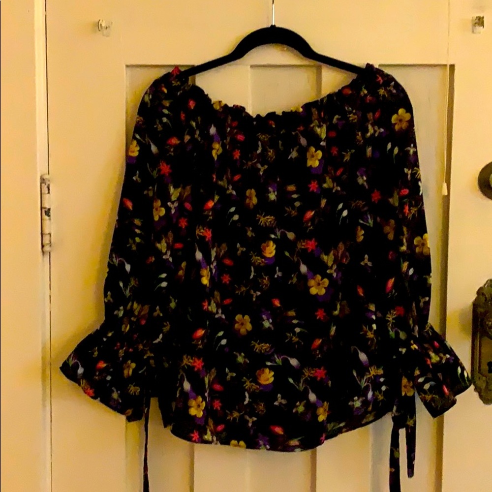 Topshop silky off-the-shoulder floral top